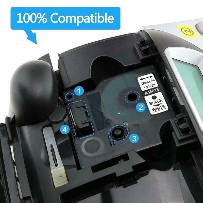5PK For Dymo D1 12mm Label Tape Black on White 45013 S0720530 Cassette 1/2″ 160