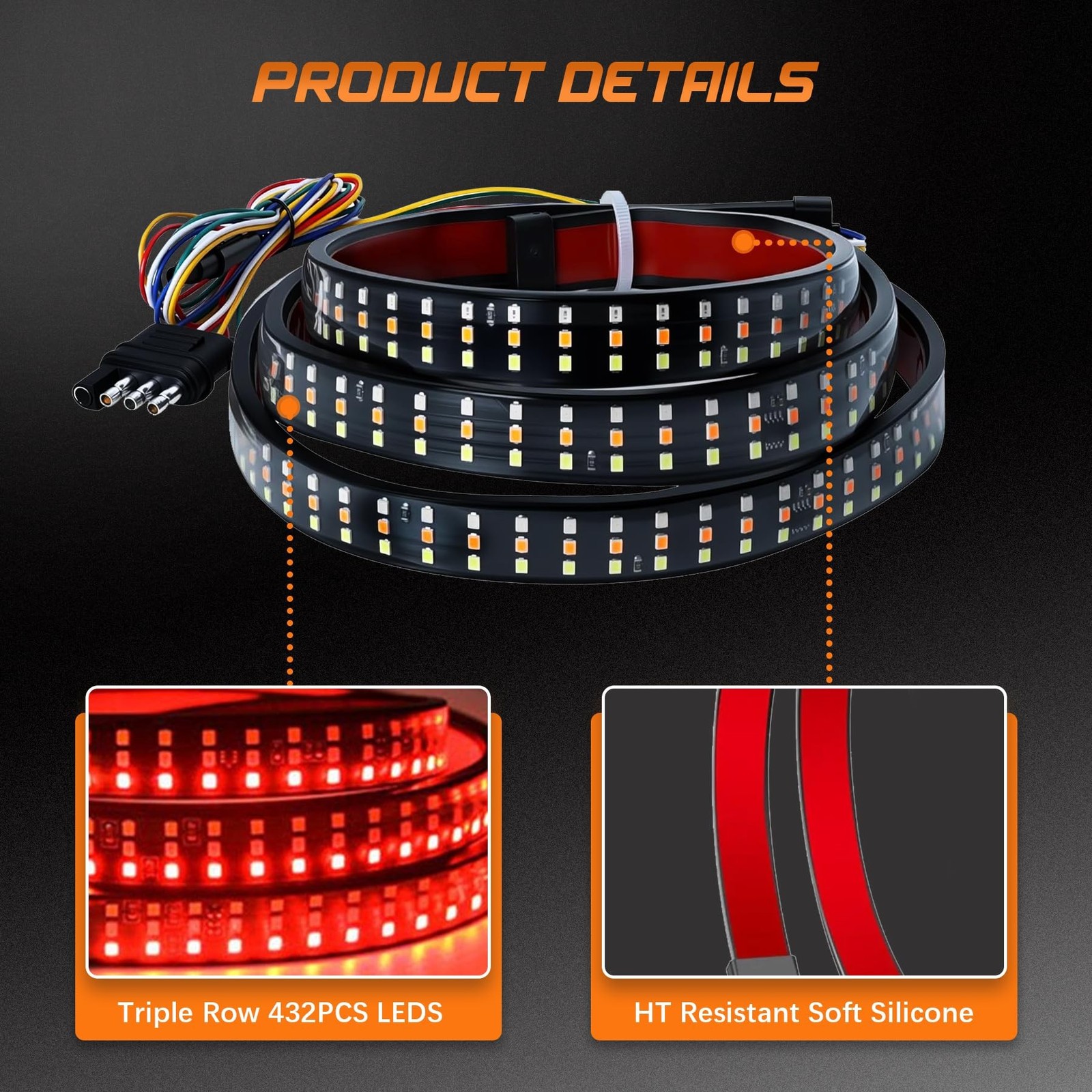 60 Inch Tailgate Light Bar Triple Row 432 LED Chips with Red Brake White Reve…