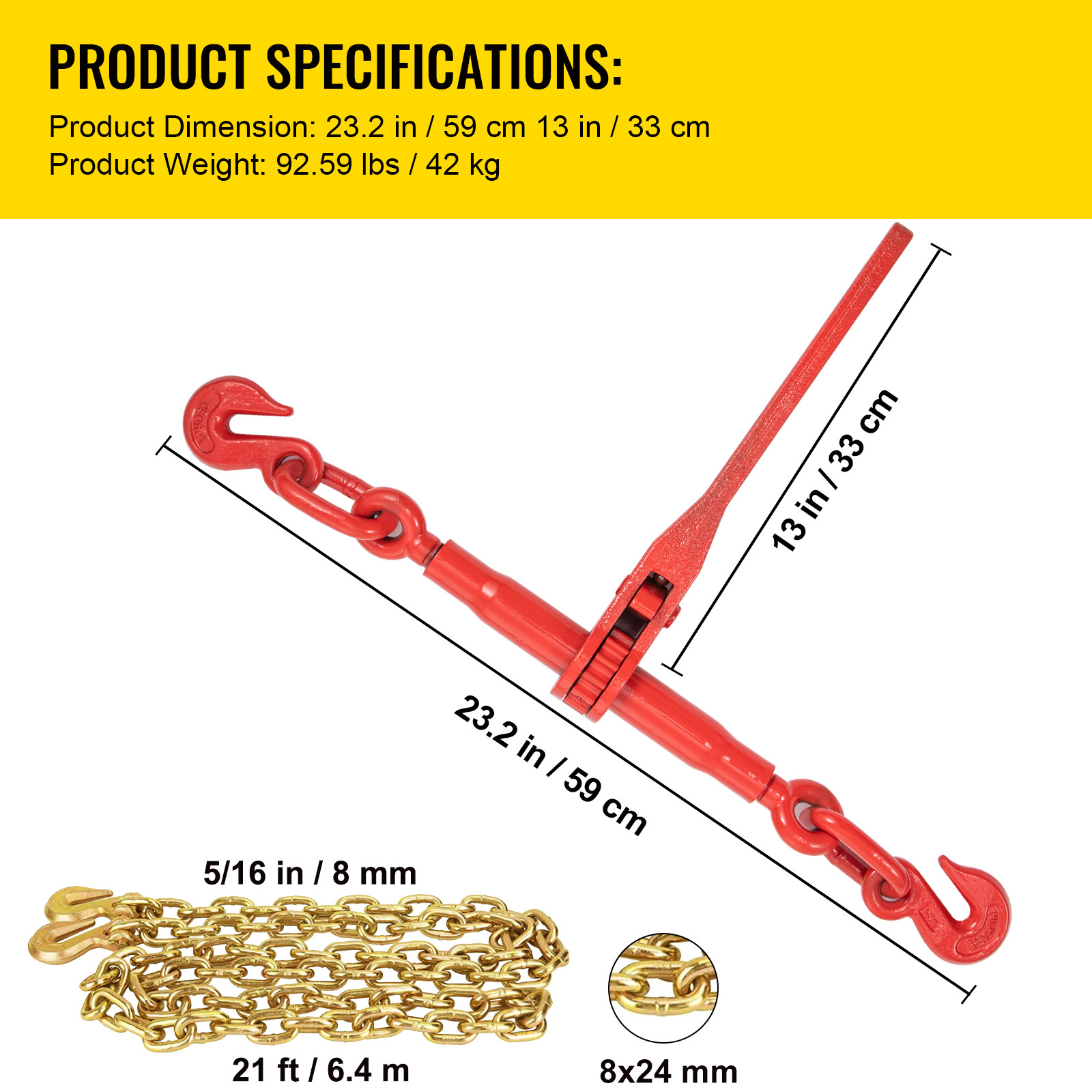 VEVOR G80 Ratchet Binder 5/16″-3/8″ Load Binders 22000 lb w/ 21′ Chains 4 Pack