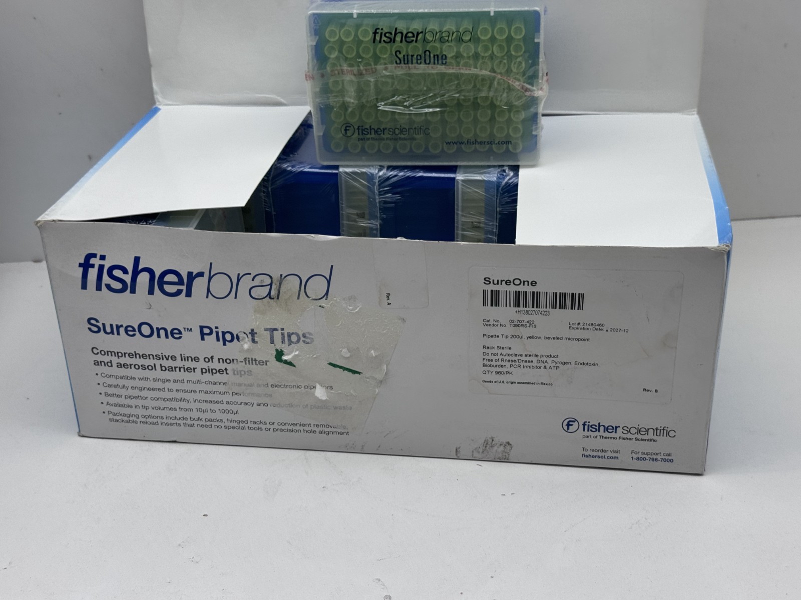 (960) Fisherbrand 02-707-422 Beveled Micropoint Sterile Pipette Tip 200uL