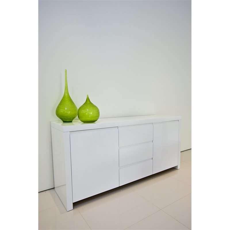 Pangea Home Bowa Modern High Gloss Lacquer Wood Buffet in White