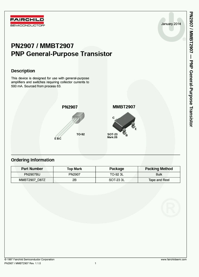 50pcs 2N2907 PNP Transistor TO-92 600ma 60v. USA seller…