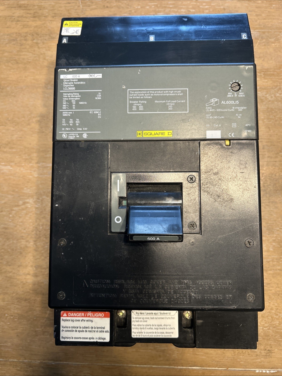 SQUARE D LCL36600 3P 600 AMP 600V CIRCUIT BREAKER