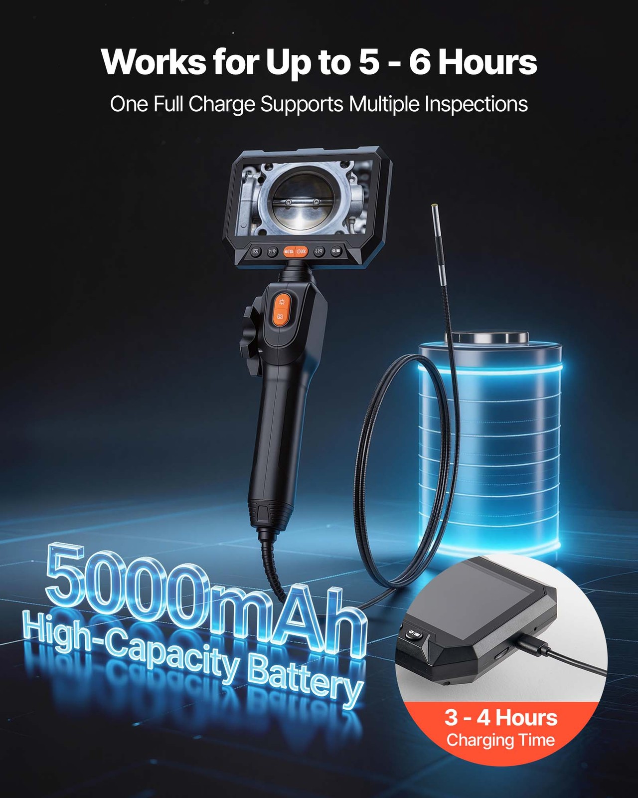 VEVOR 2-Way Articulating Borescope with 0.15″ Ultra Slim Lens 5″ Screen 8X Zoom