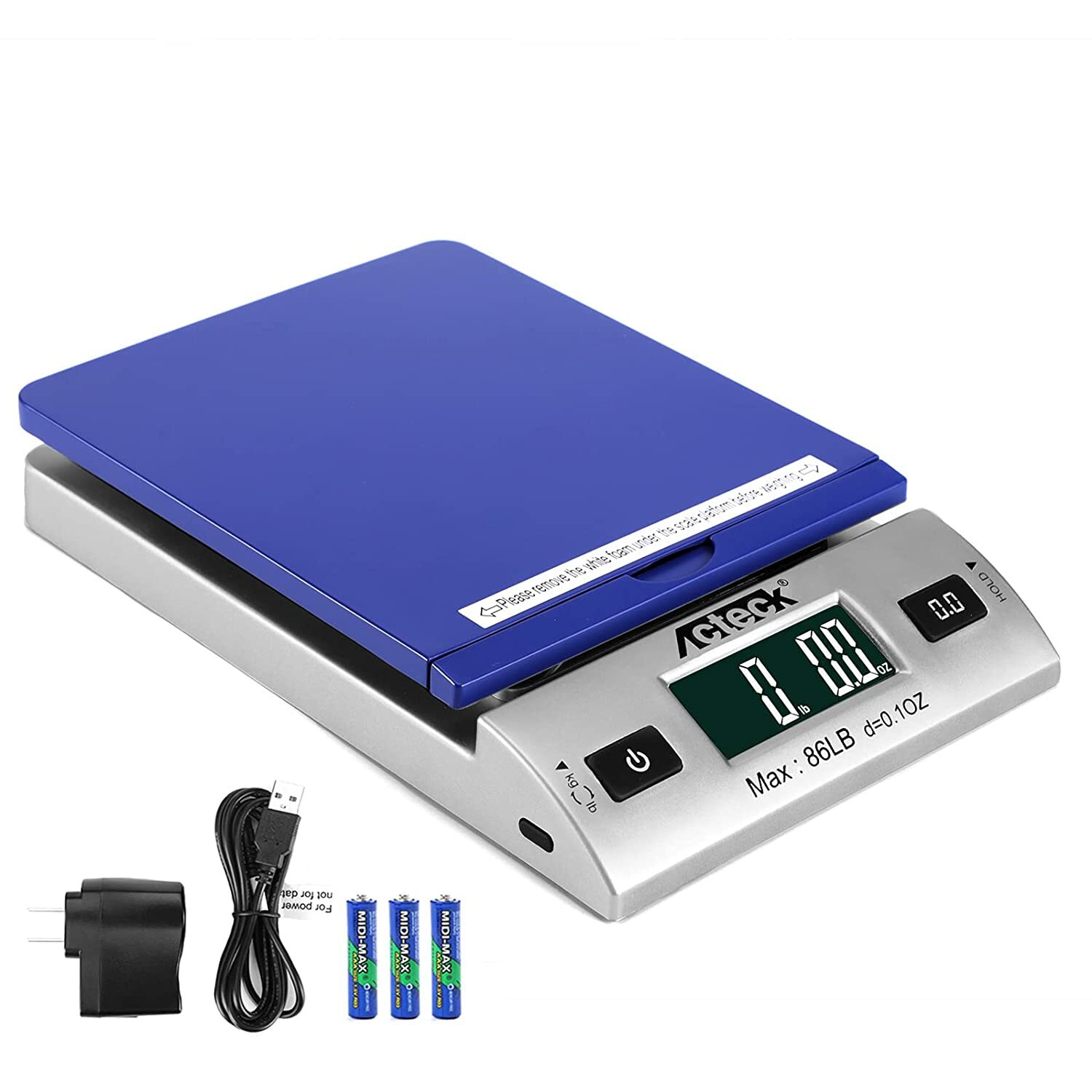 Acteck A-DS86 Blue 86 lb x 0.1OZ Digital Postal Shipping Scale Adapter+Batteries