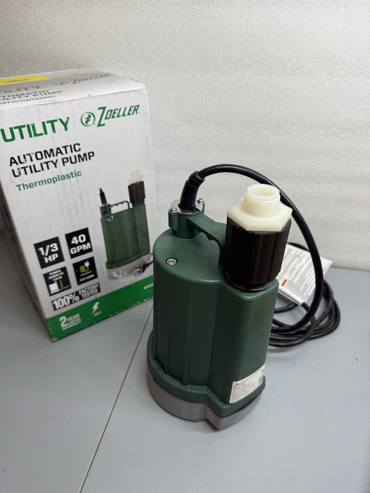 Zoeller 1043 Automatic Utility Pump 1/3 HP 40 GPM 115V Open Box New