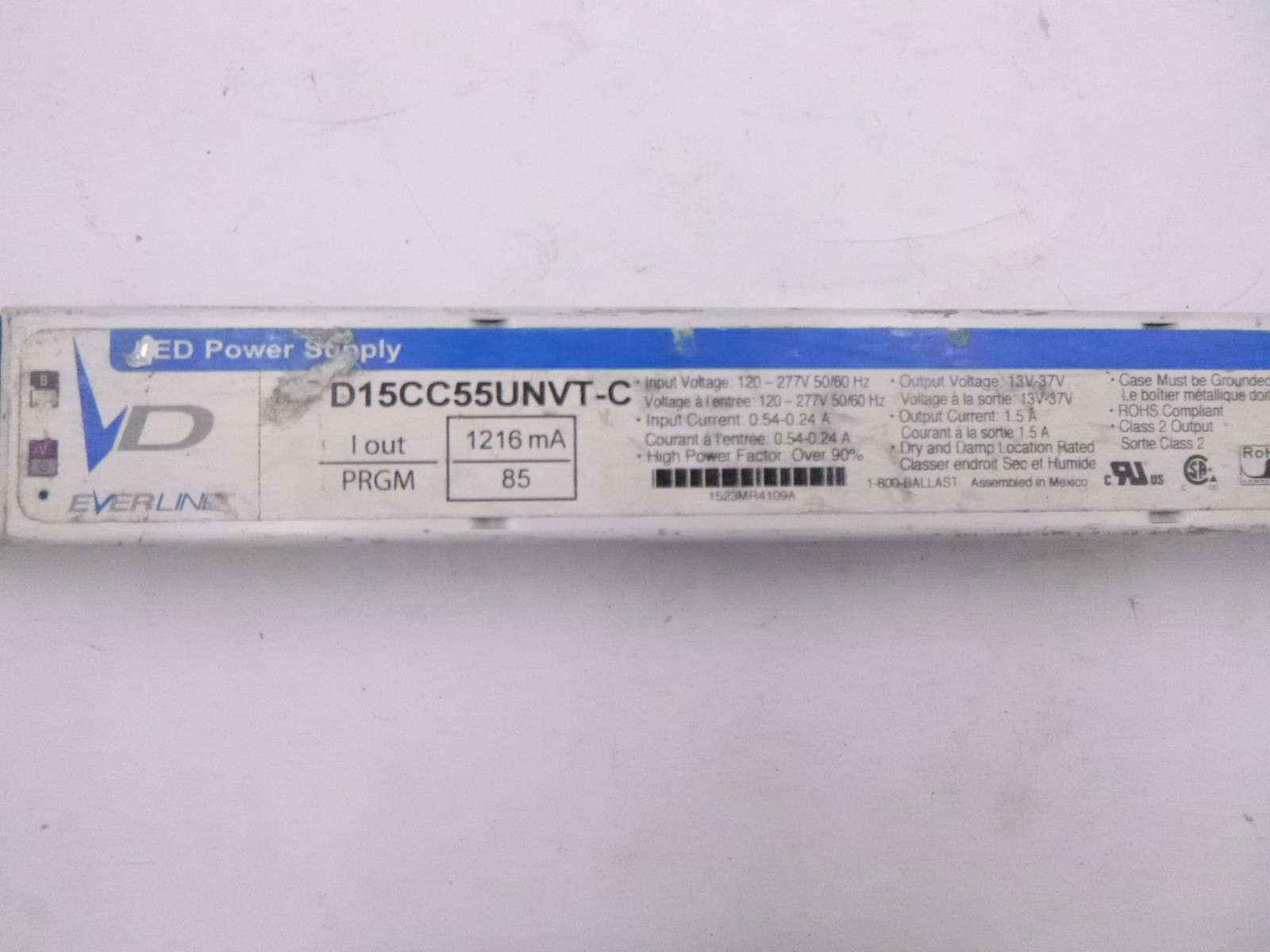 Universal Everline D15CC55UNVT-C Programmable LED Driver 55W 1500mA