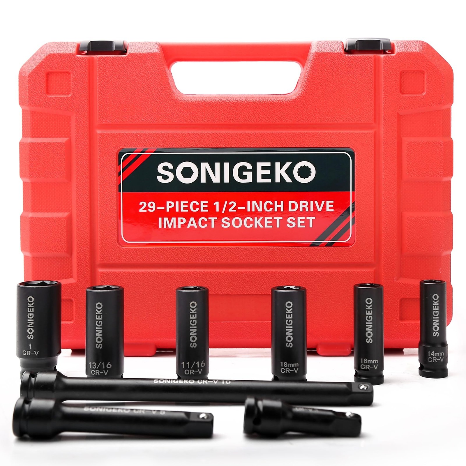 29-Piece 1/2″ Drive Impact Sockets Set, 6 Point Deep Standard SAE and Metric …