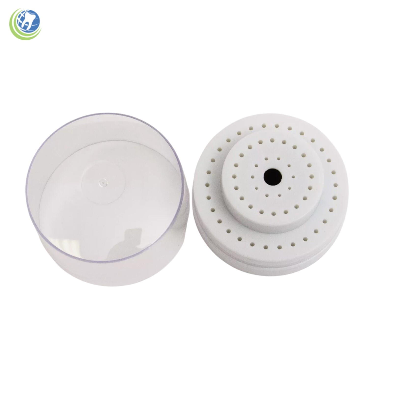 Round Dental Bur Block Holder Station with Lid – Plastic Holds 60 Burs HP RA FG