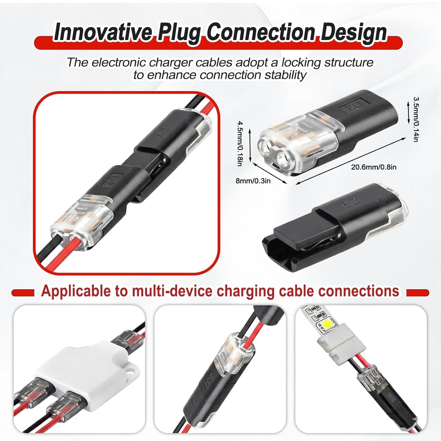 50Pcs Quick Connect Wire Connectors – No Stripping Double Wire Plug in Connector