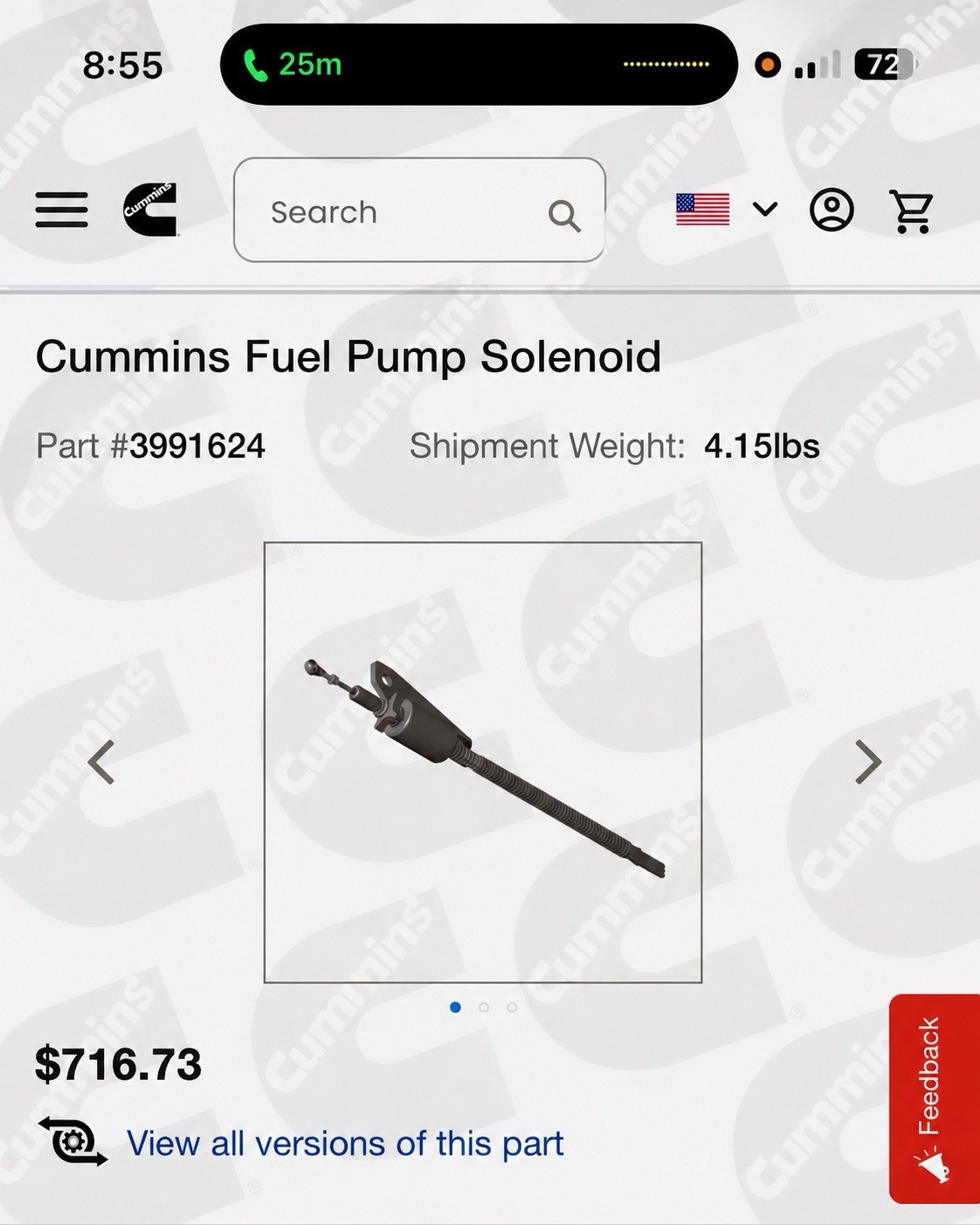 Genuine Cummins Fuel Shut Down Solenoid 3991624