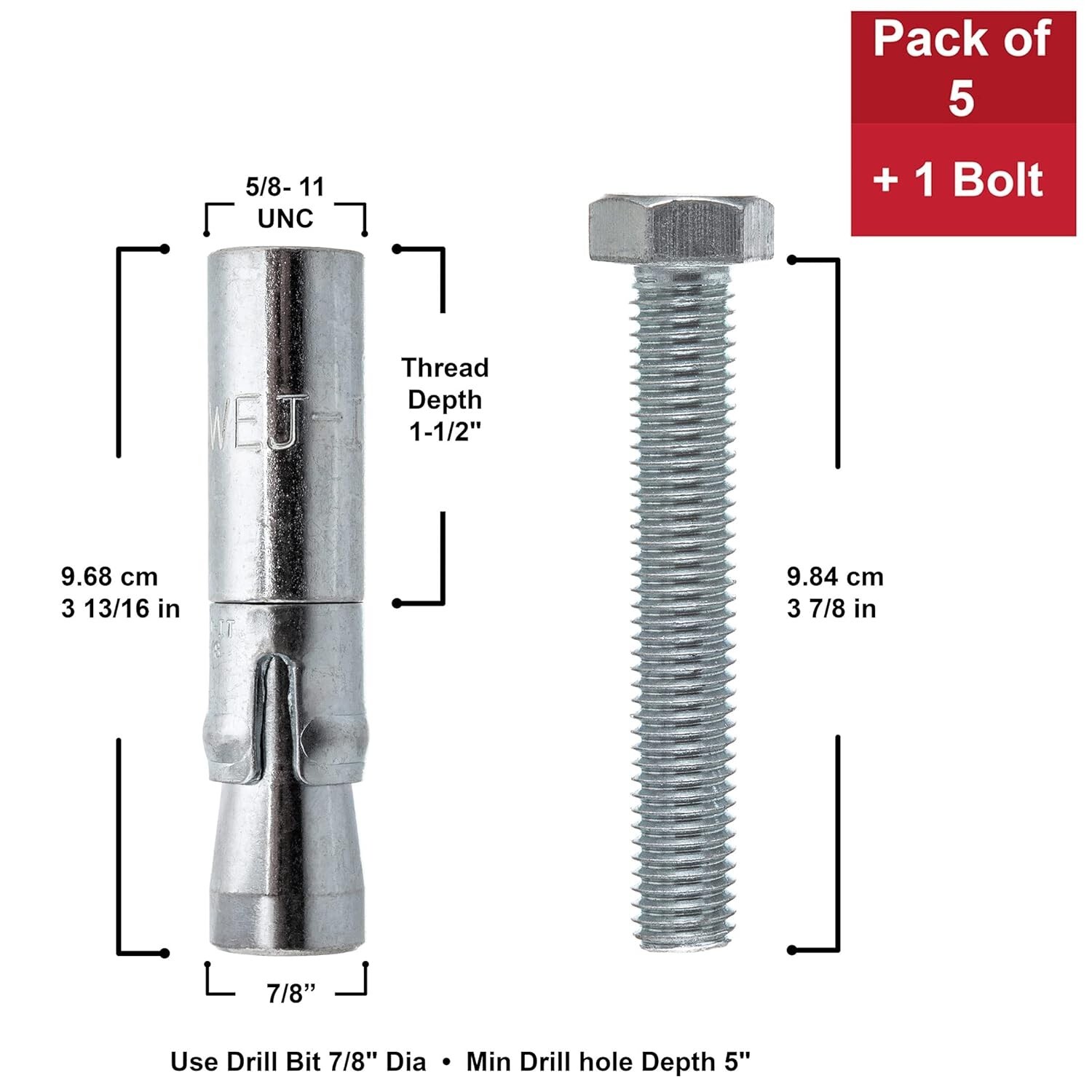 PD58 Internally Threaded Drop-In Anchor, Carbon Steel, Zinc Plated Finish, 7/8″