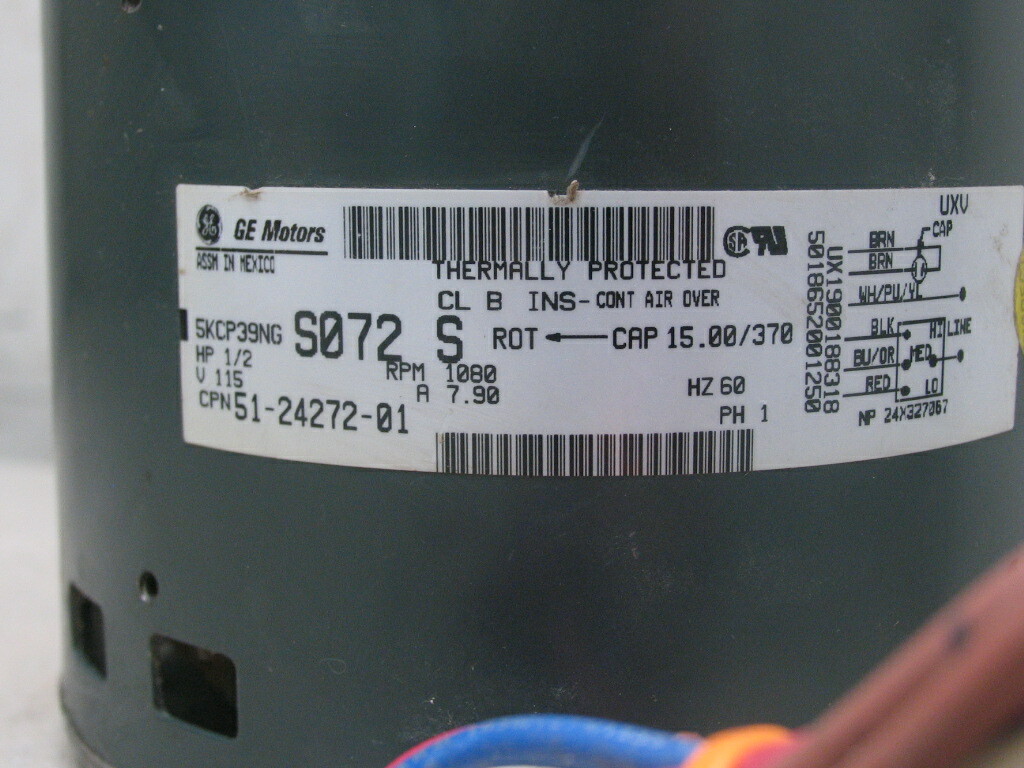 GE Genteq Motors 5KCP39NGS072S Blower Motor 1/2HP 115V 1080RPM 1PH 51-24272-01