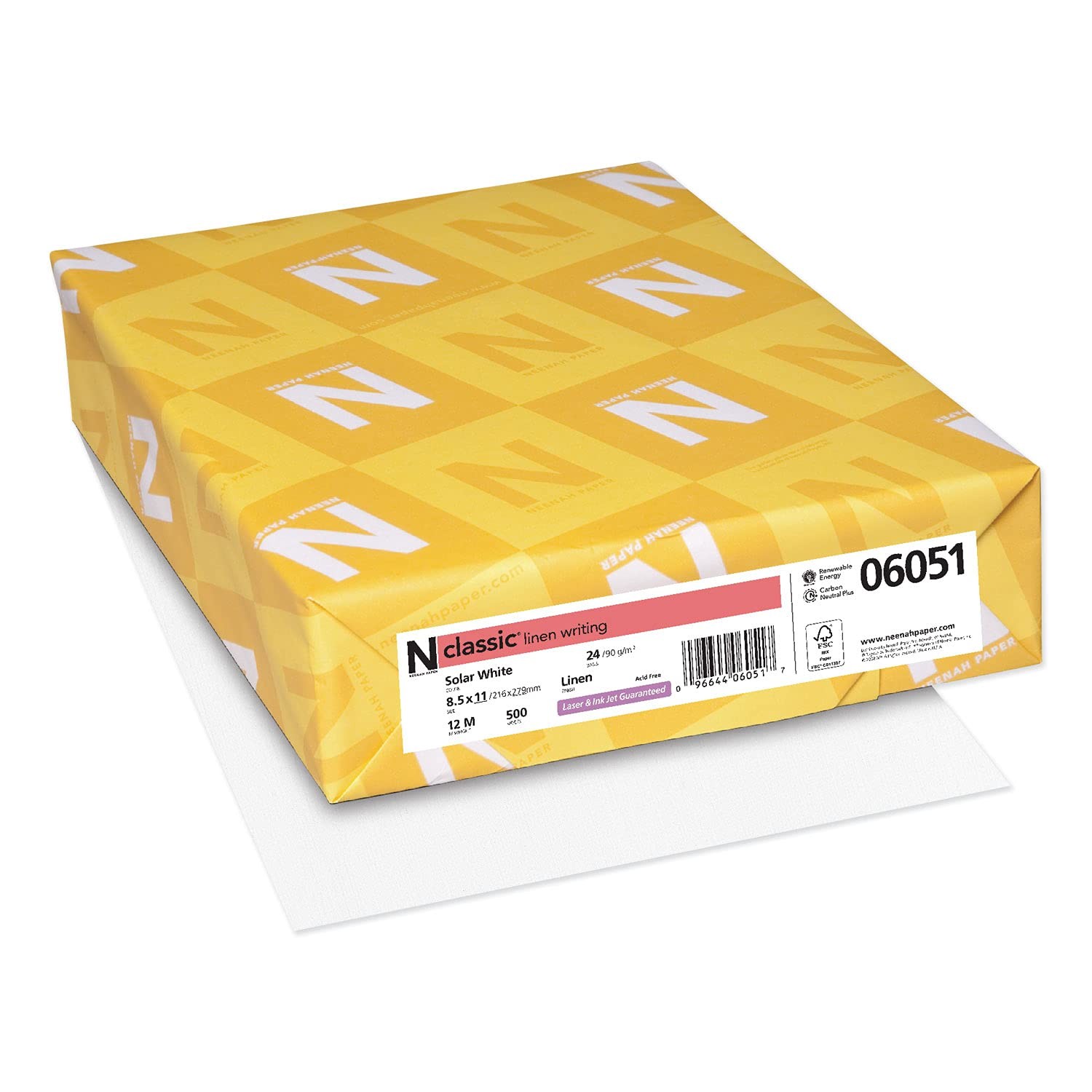 Classic Linen Premium Paper, 8.5″ x 11″, 24 lb/89 GSM, Solar White, 500 Sheet…
