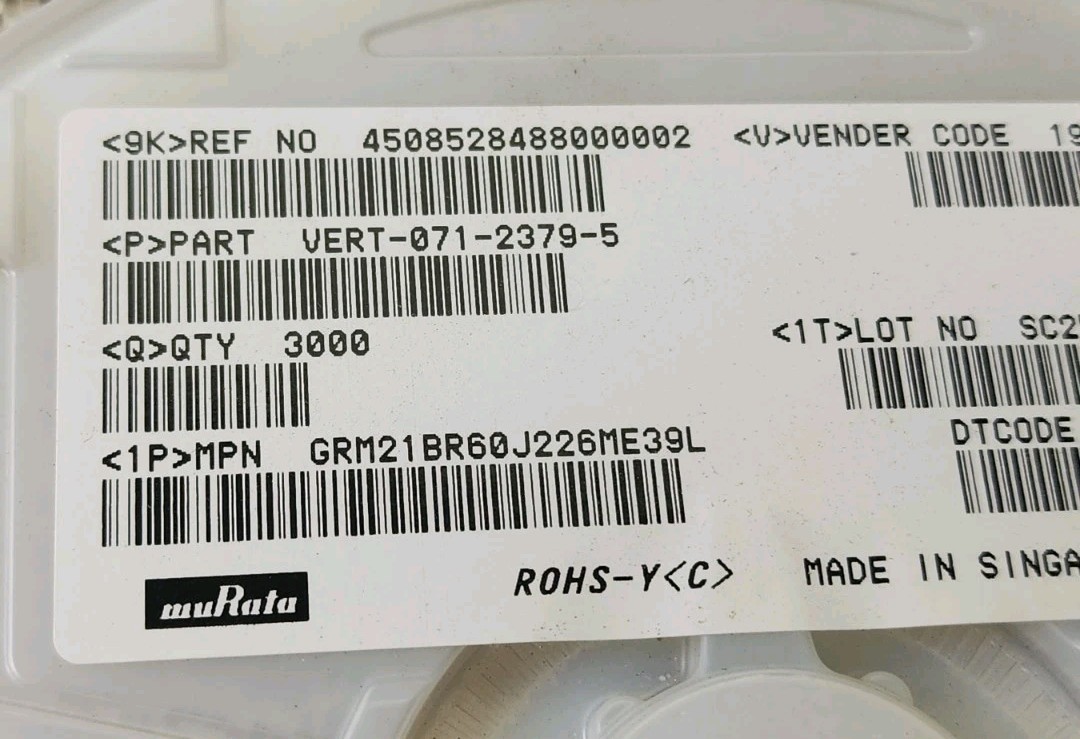 ​Lot of 2 Murata GRM21BR60J226ME39L 22uF 6.3V 0805 MLCC Capacitors 6000 Pcs…