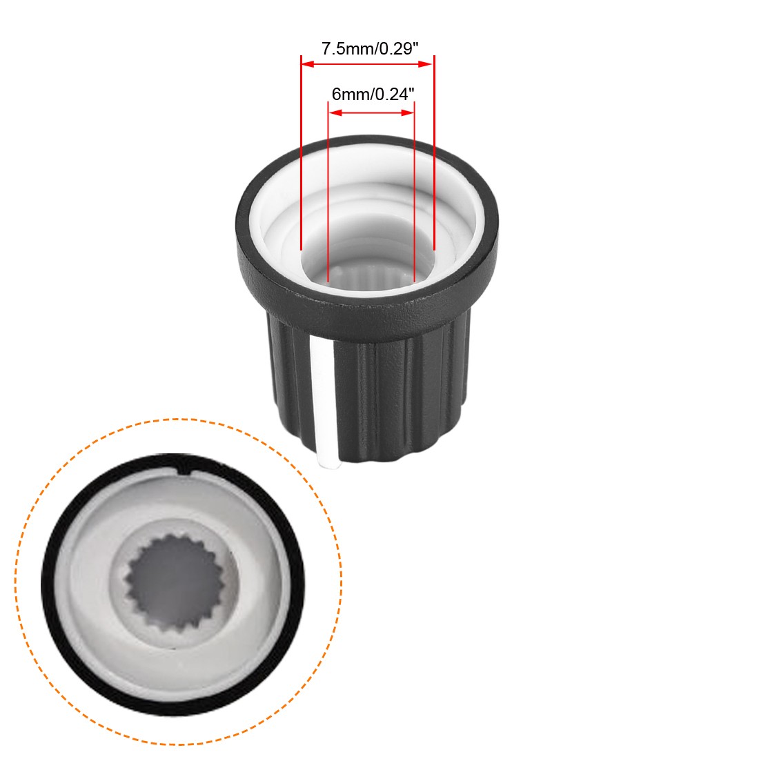 10Pcs 6mm Splined Shaft Hole Knob Pedal Amplifier Black Potentiometer White Mark