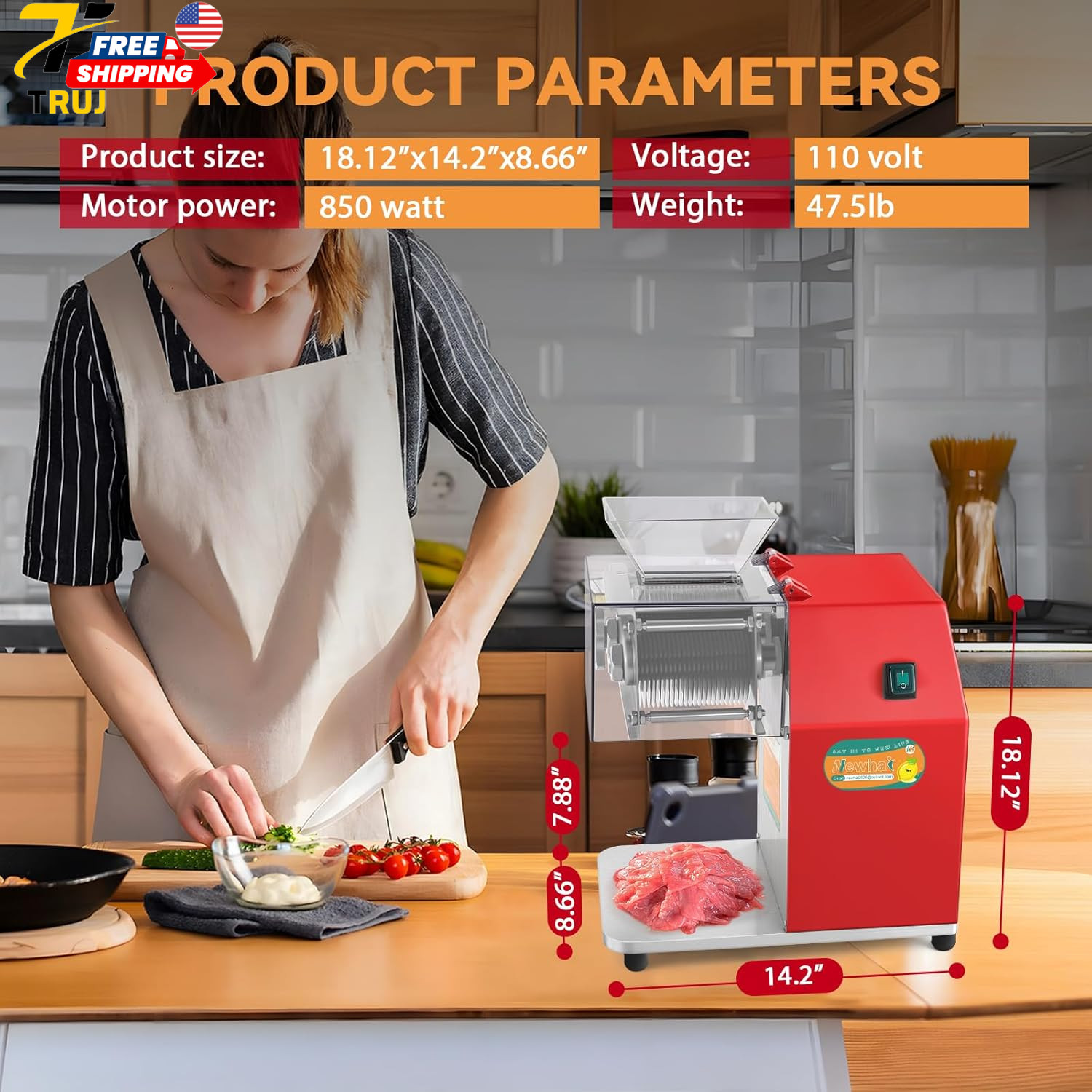850W Meat Cutter Machine Commercial Meat Cutting Machine 5Mm/0.2Inch Heavy Duty