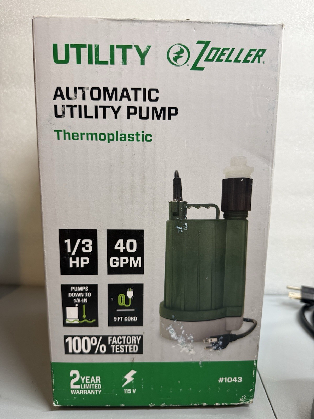 Zoeller 1043 Automatic Utility Pump 1/3 HP 40 GPM 115V Open Box New
