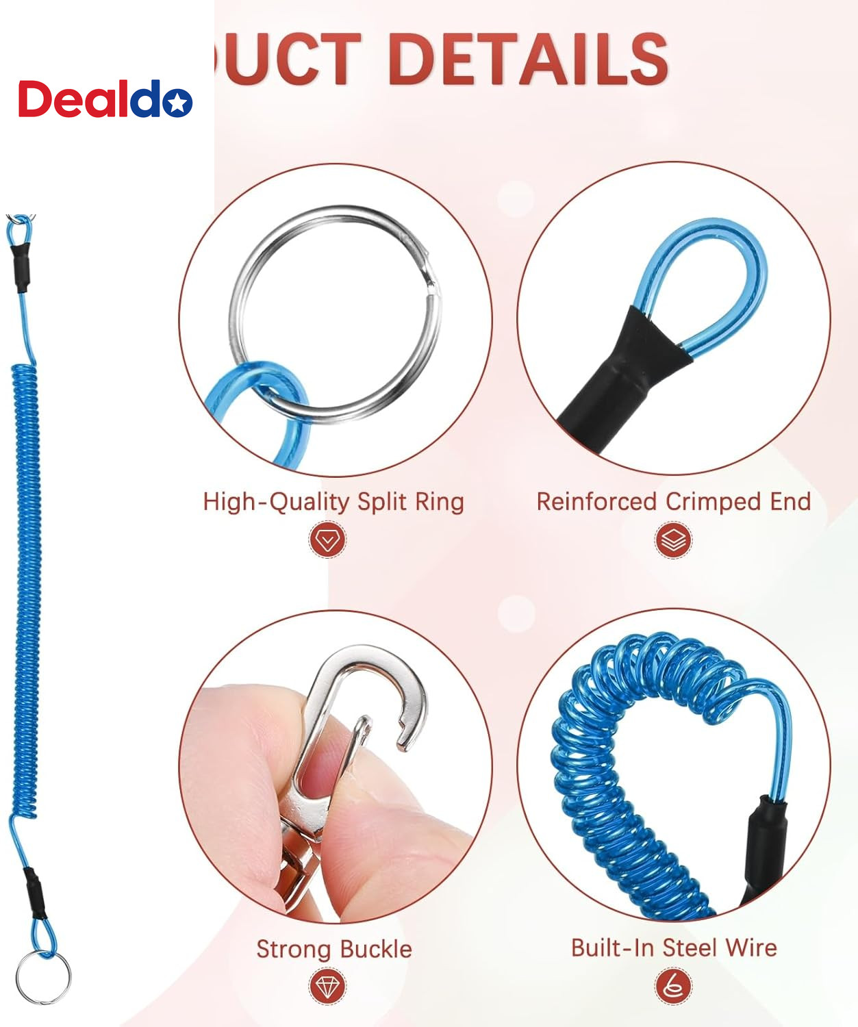 11.81IN Retractable Safety Coiled Lanyard [6PCS] – Steel Wire Fishing Rod Safety