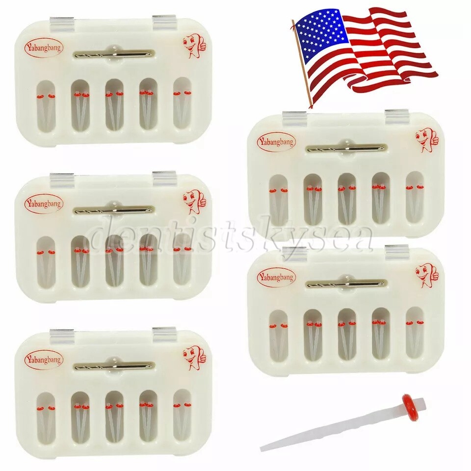 5 Packs Dental Fiber Post Resin Screw Thread Quartz Drills Yellow/Red Yabangbang