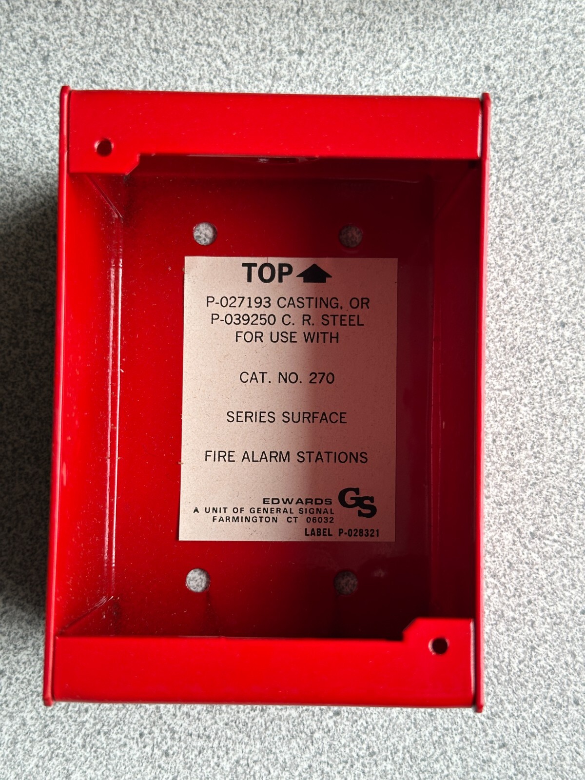 NEW Edwards P-039250 Steel Wall Box for Surface Mounting Fire Pull Stations RED