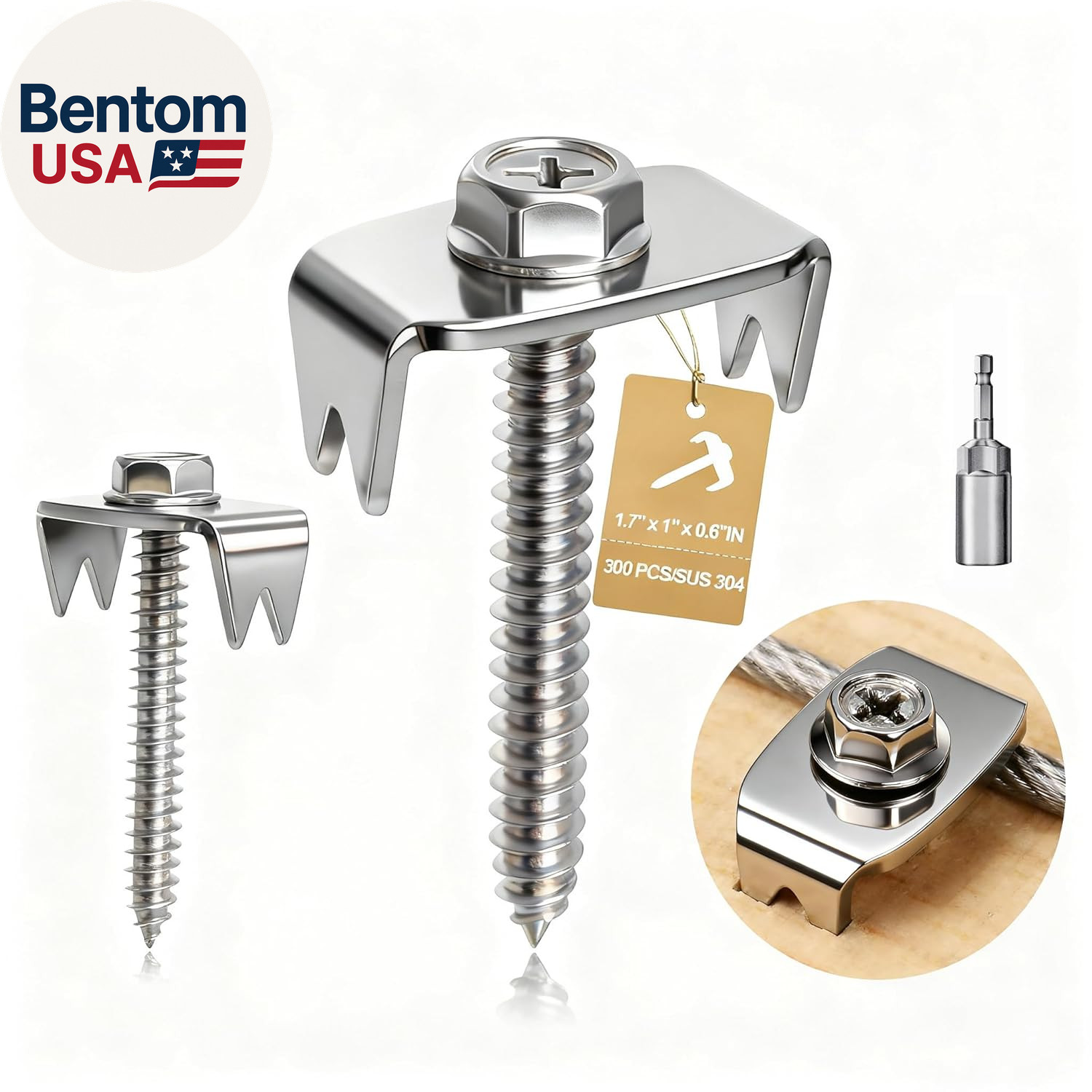 Fence Staples with Screws, 200 Pack Stainless Steel Fence Fasteners, Heavy Duty