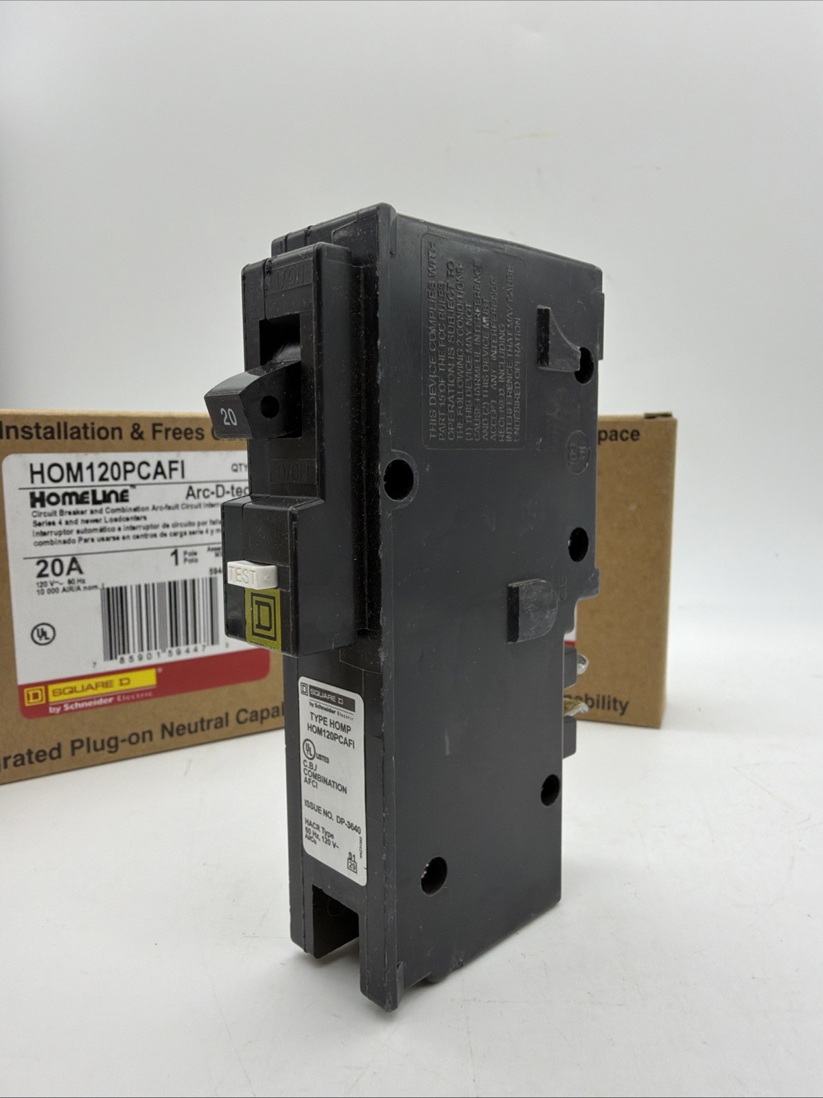SQUARE D HOM120PCAFI AFCI CIRCUIT BREAKER 20A 1-POLE PLUG-ON NEUTRAL -3 PACK