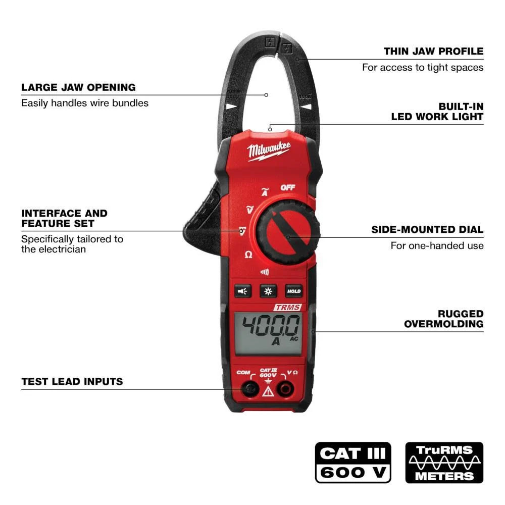 Milwaukee Heavy-Duty True-Rms 400 Amp Electrical Clamp Meter