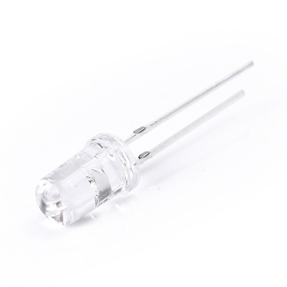 100x White LED 5mm Round Top Transparent Clear Tip PCB Board Solder F5 Bulbs