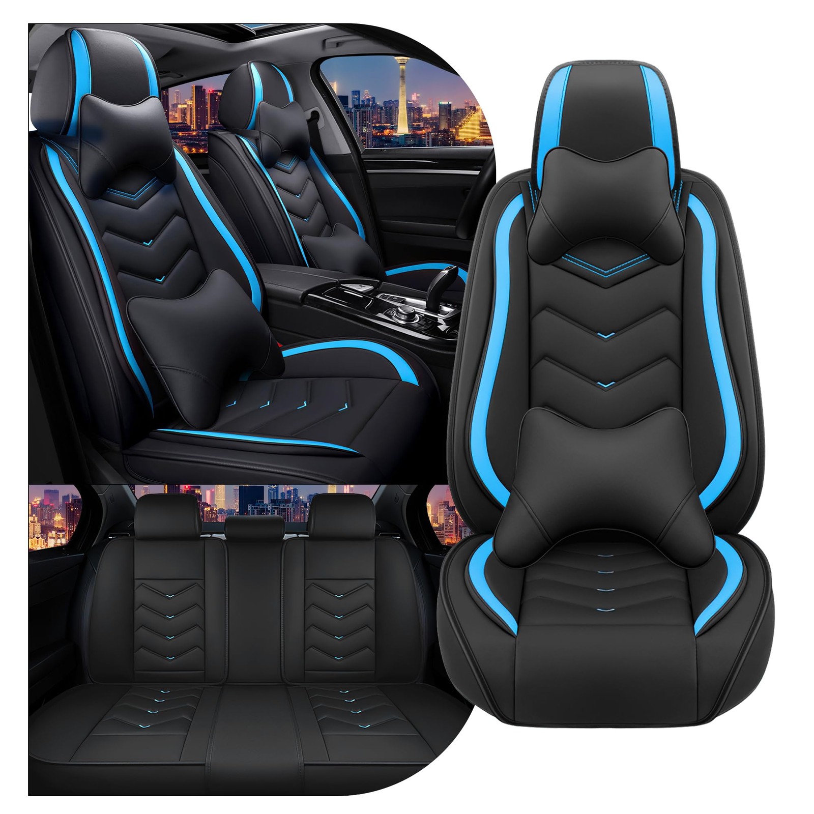 Car Seat Covers Dodge Grand Caravan 2000-2020 Nappa Leather 5 Seat Black Blue