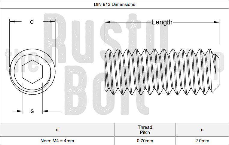 M4 x 3mm, Socket Set Screw Flat Point, A2 304 18-8 Stainless Steel