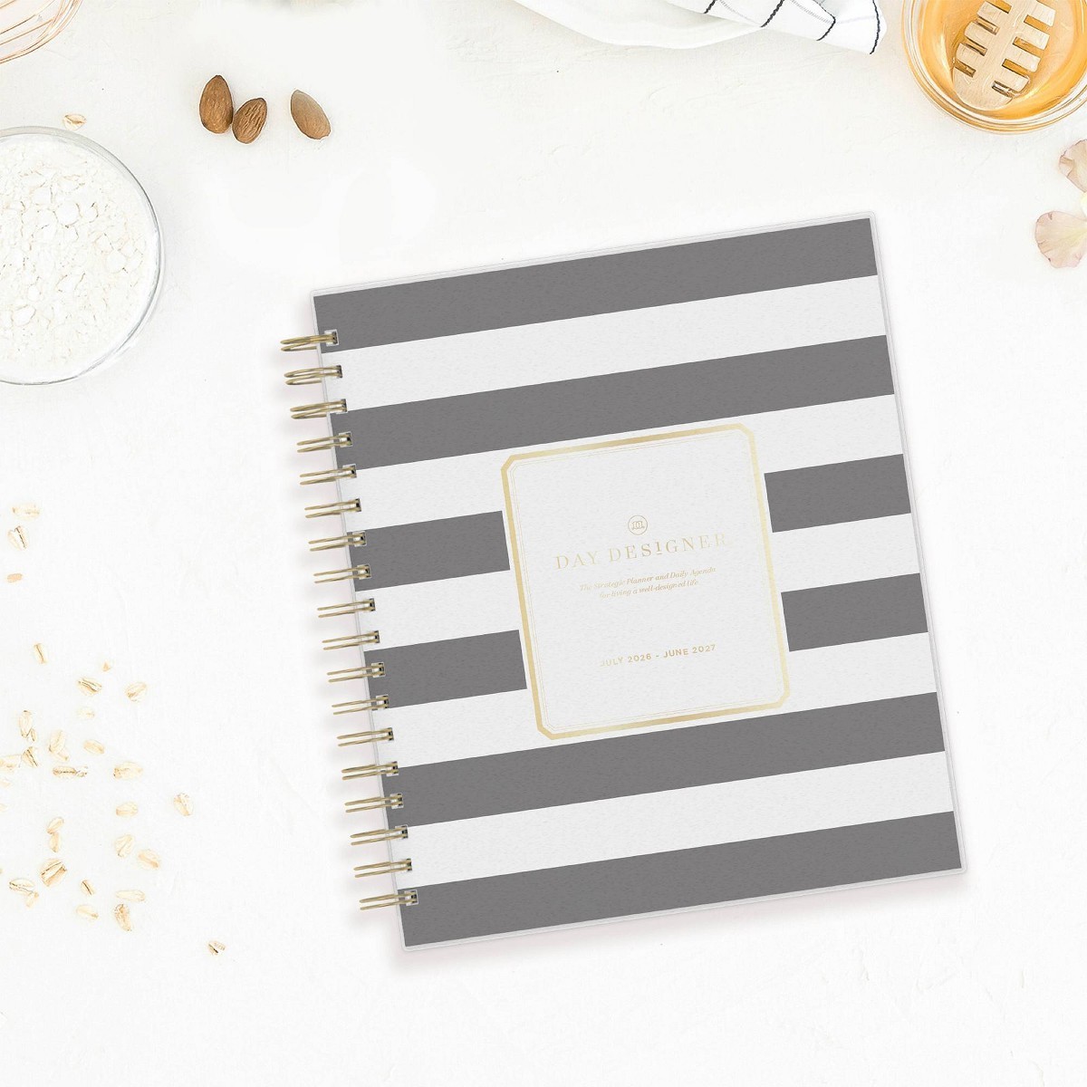 Day Designer 8″x10″2026-2027 Planner Rugby Stripe Black Frosted 27 Daily/Monthly