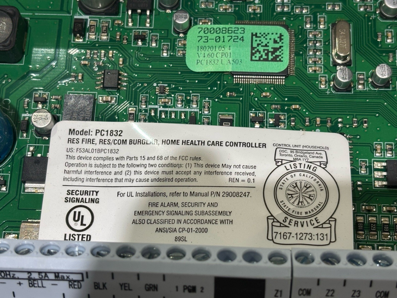 DSC PC1832 PowerSeries 8-32 Zone Alarm System Motherboard & Cabinet
