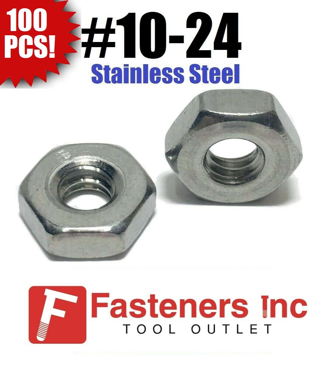 (Qty 100) #10-24 Stainless Steel Finished Hex Nuts 304 / 18-8