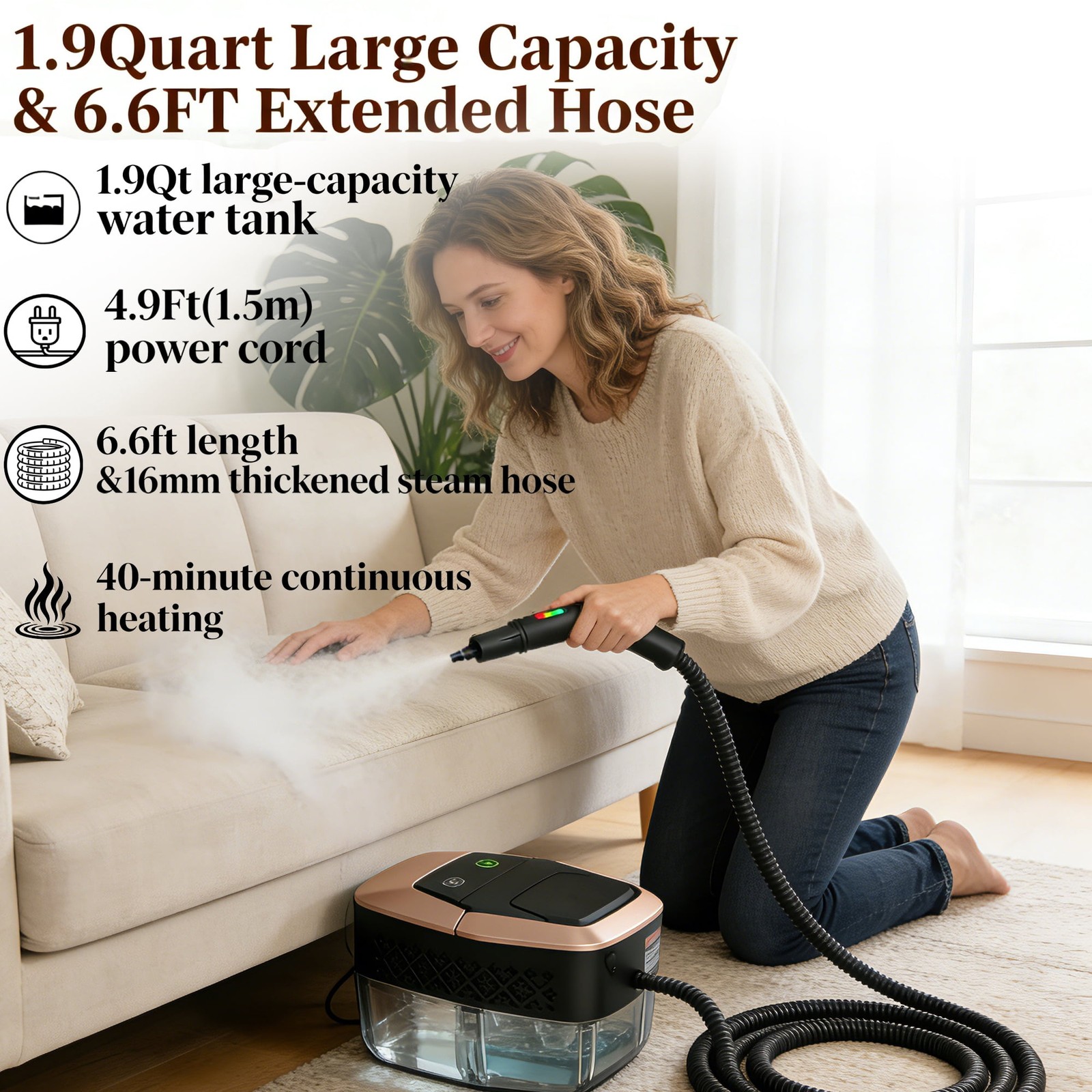Yuyongr Handheld Steam Cleaner, 2500W, 3-Level Adjustable Steam Control, 1.9