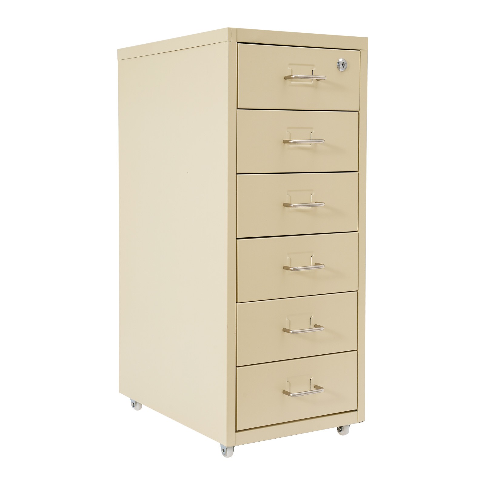 6 Drawer Beige Vertical Metal File Cabinet with Lock and Rolling Wheels for Home
