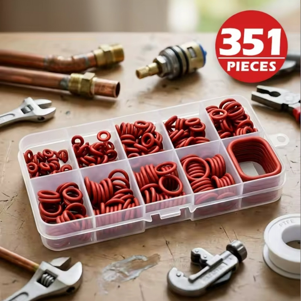 351pcs O-Ring Kit Red Seal Gasket Set Metric Assortment Heat Oil Resistant Box