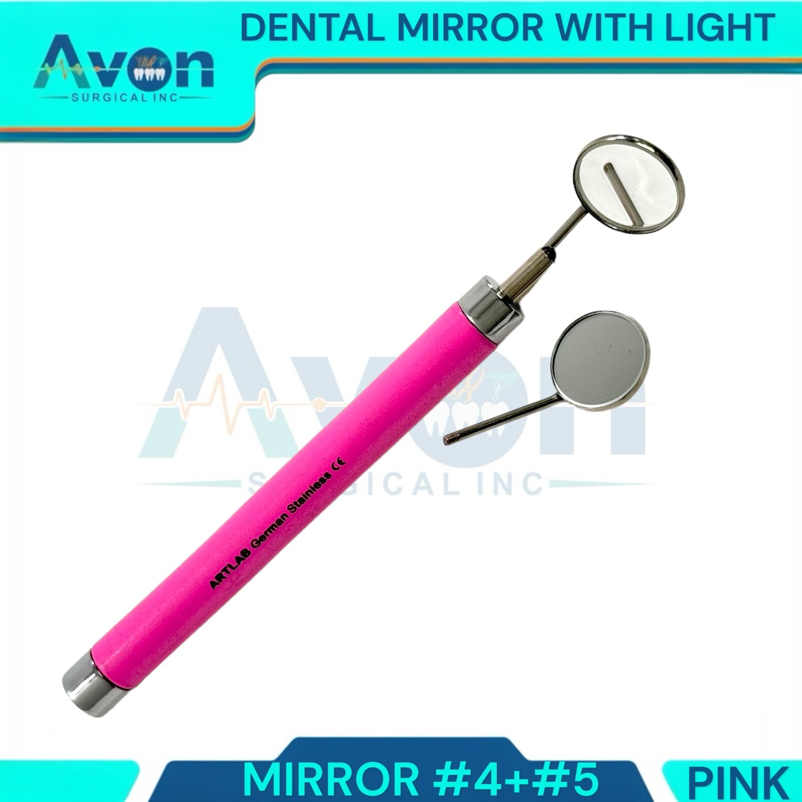 Set of 5 Multi-Color Mouth Mirrors with Light & Mirror #4 + #5, Oral Hygiene