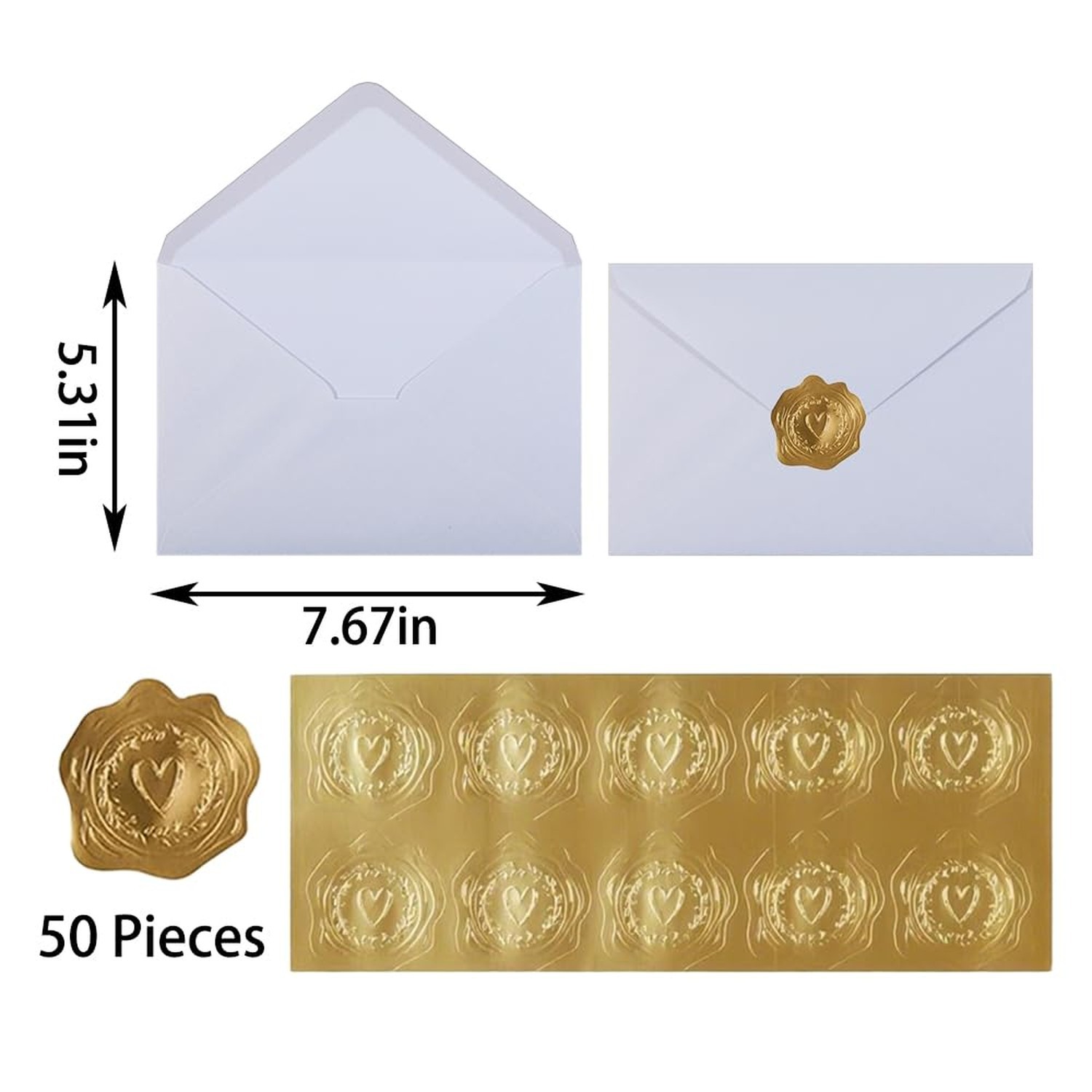 A7 Self-Sealing White Envelopes 50 Pcs – 5×7 Inches (5.31×7.67in) Premium 1