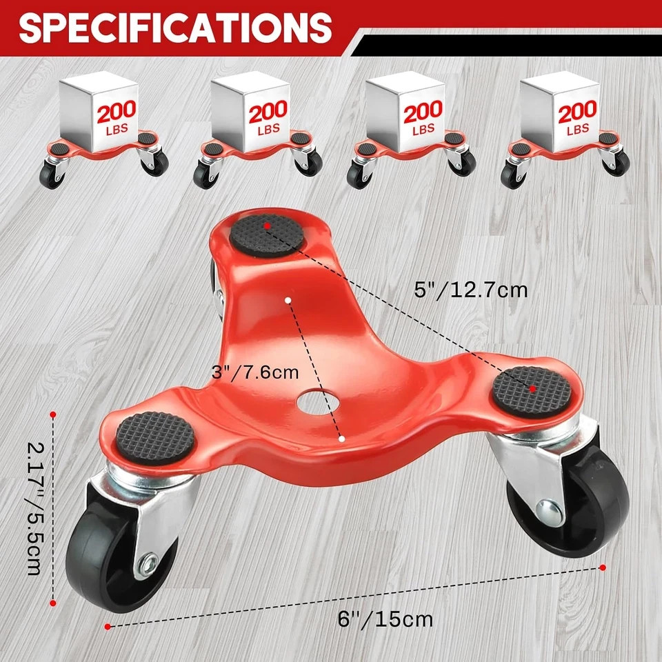 4 Pack Steel Tri-Dolly | 220 lbs Load Capacity, 3 Wheel Furniture Mover Dolly…
