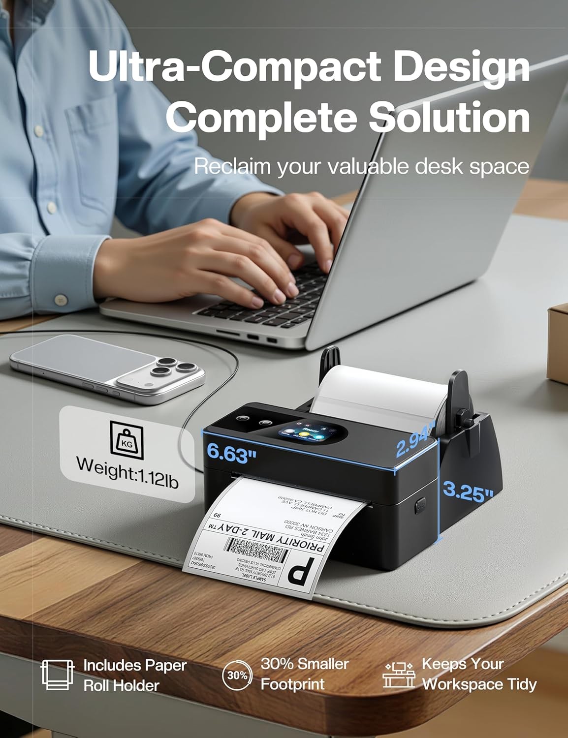 Phomemo Thermal Label Printer Upgraded with Touchable Screen + 20pcs Papers