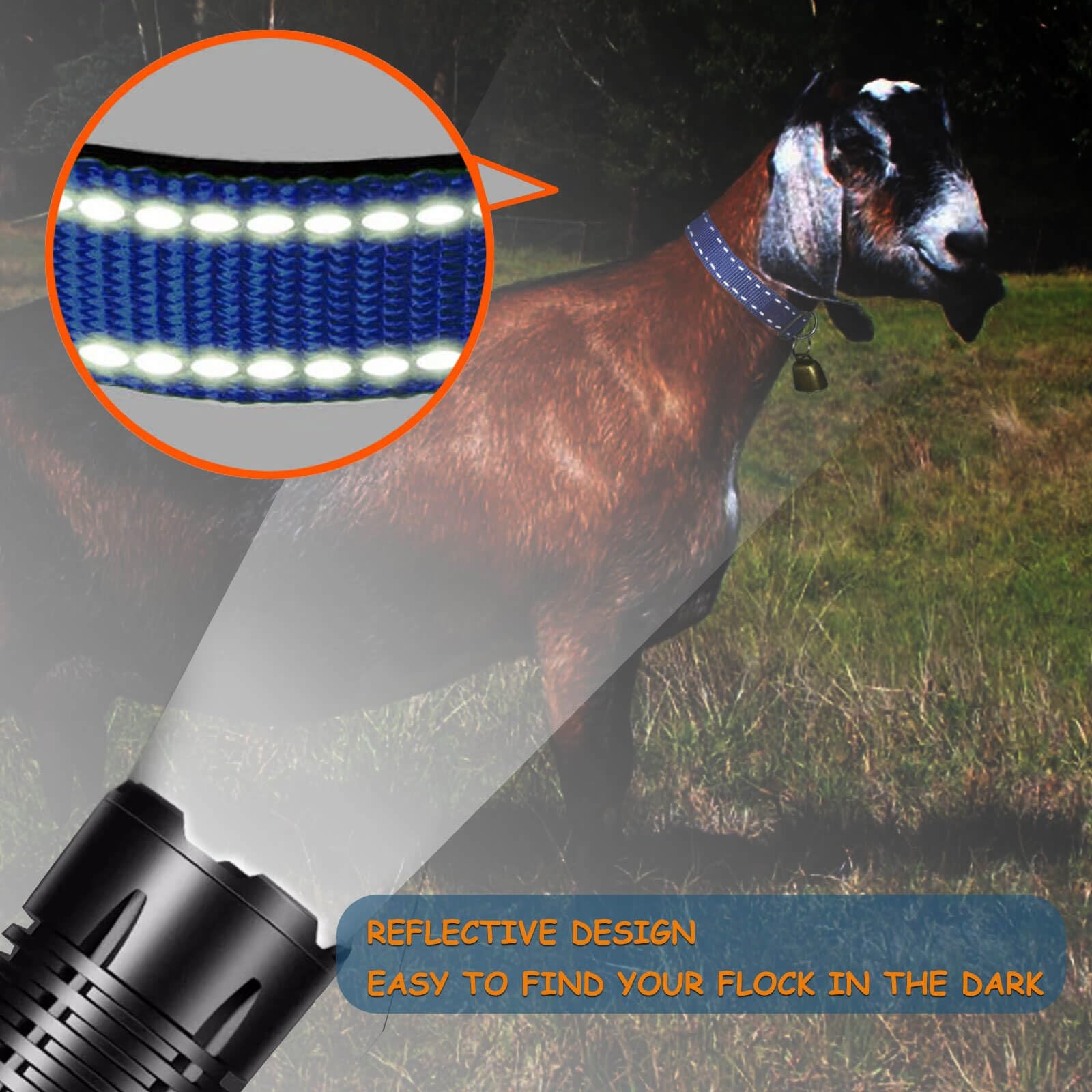 Pack Reflective Goat Collars with Adjustable Nylon and Copper Bells Size L