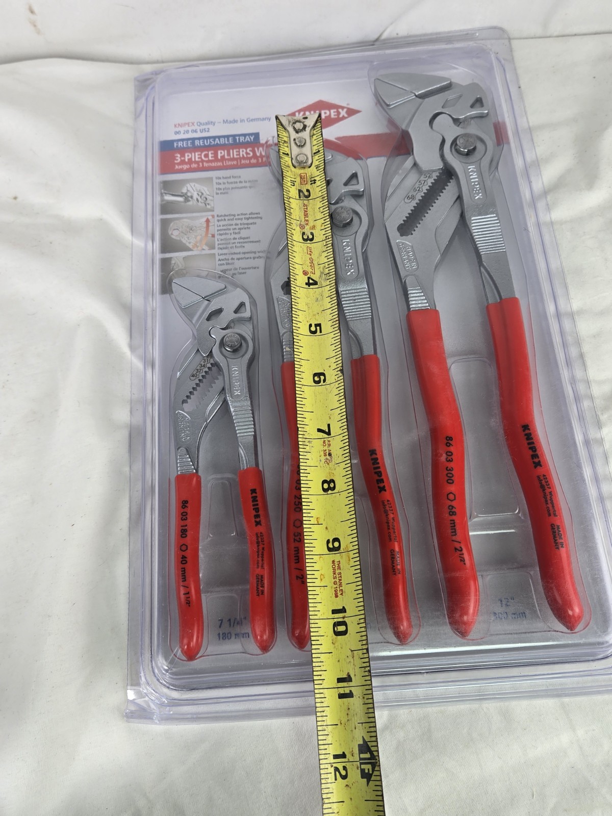 KNIPEX 00 20 06 US2 3-Piece 7, 10 and 12 Pliers Wrench Set