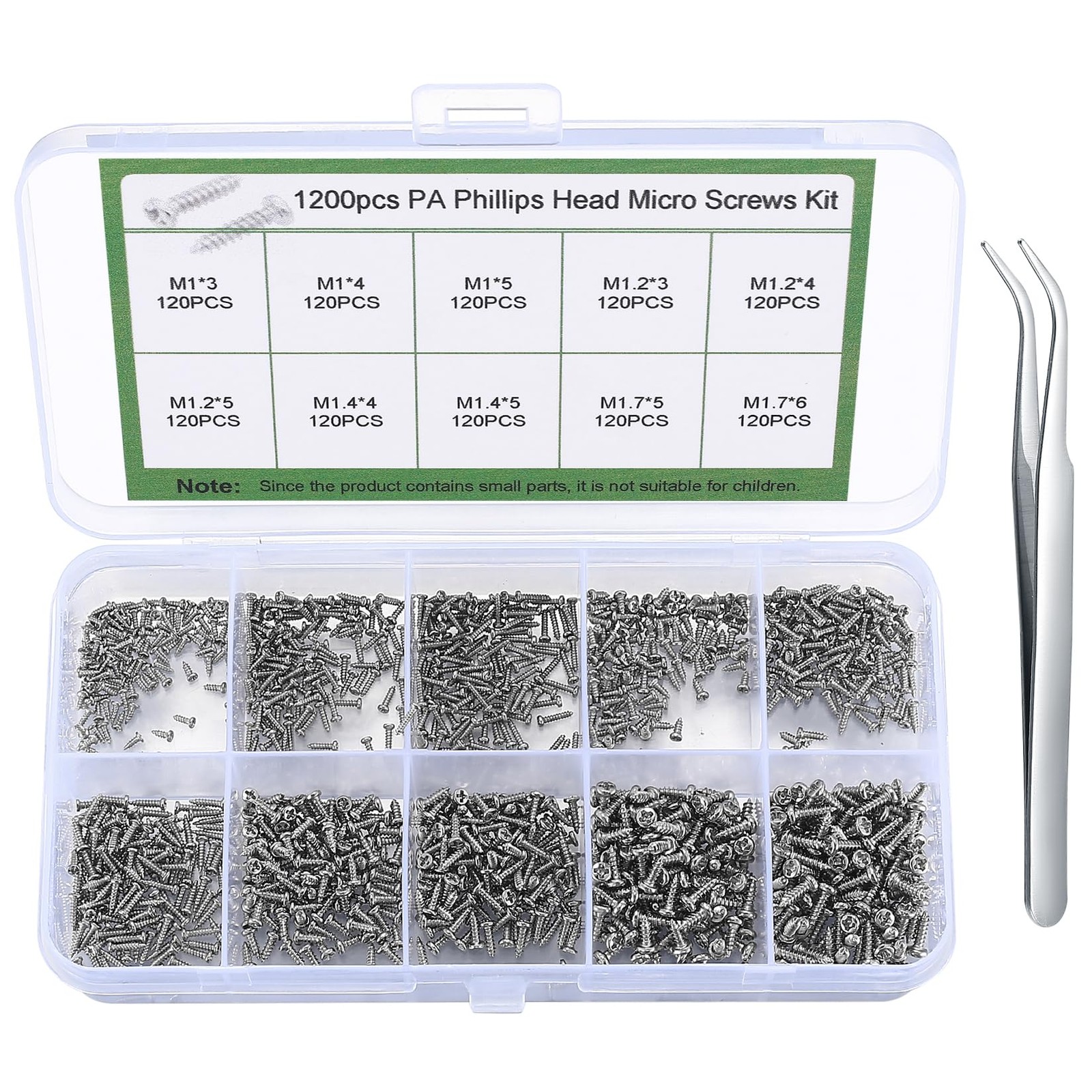 1200 Pcs Mini Screw kit, M1/M1.2/M1.4/M1.7 Micro Phillips Head Pan Head Screws