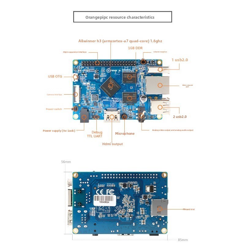 Orange PI PC H3 Quad-core1.6G 1GDDR Developer PCB Board Support RetroPIE