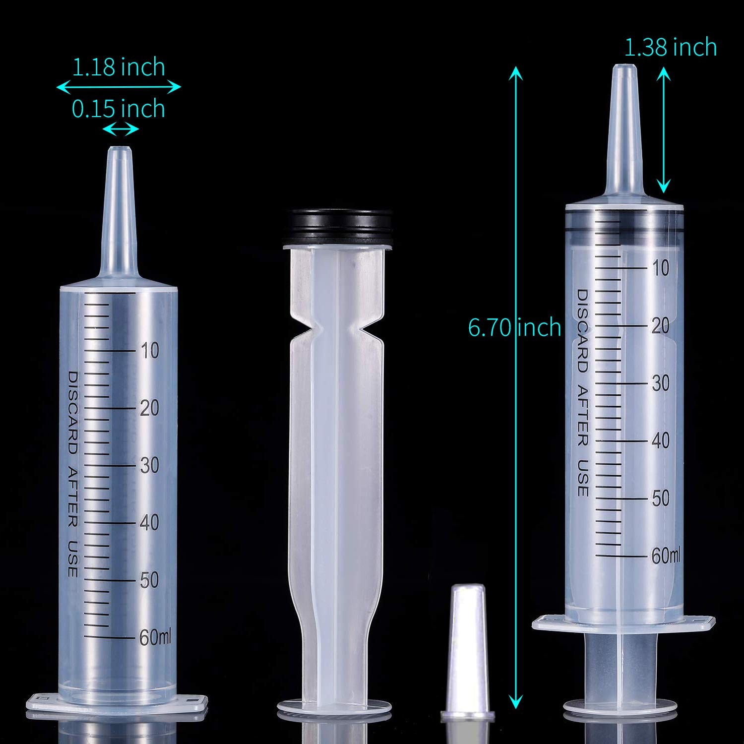 4 Pack Large Syringes for Liquid, 20ml & 60ml Plastic Syringe for Measuring,