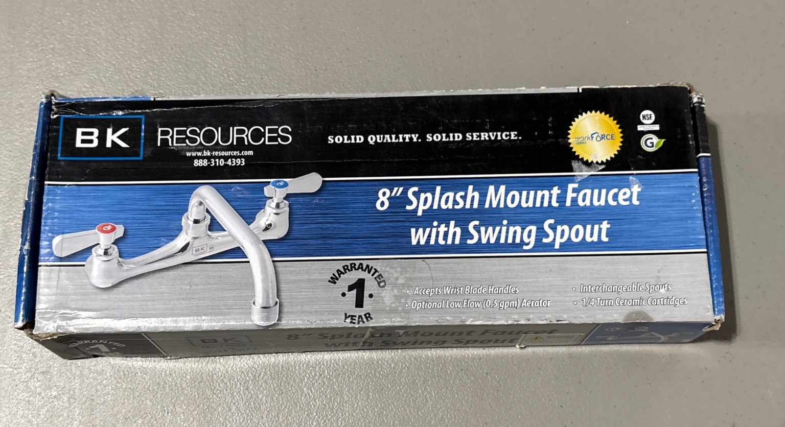 BK Resources BKF-8W-8-G 8 Center Wall Mount Faucet w/8 Spout