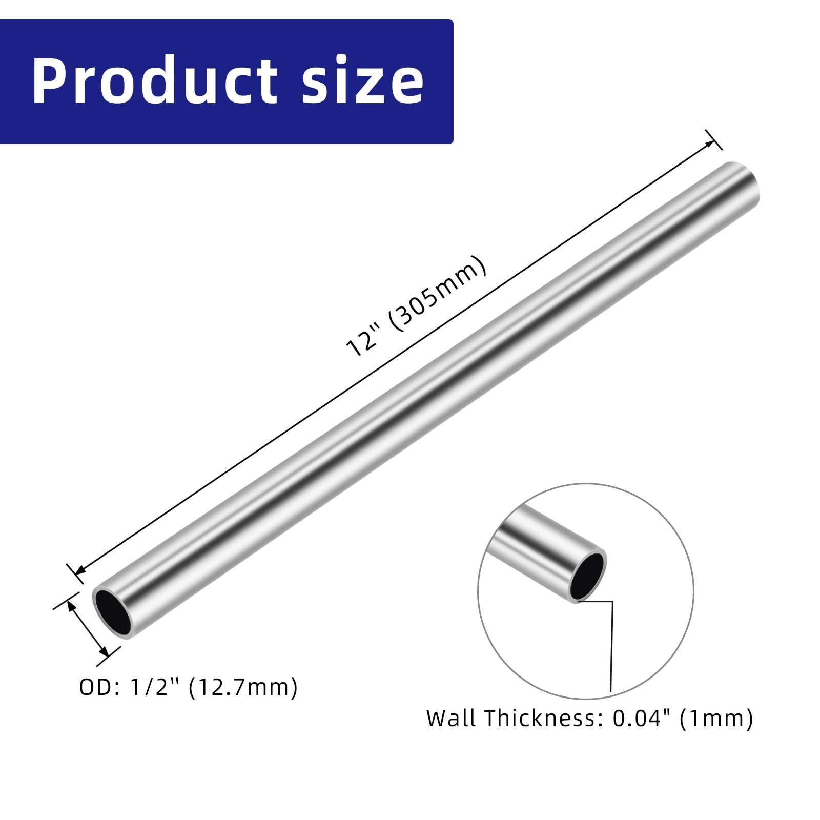 1/2 Inch (12.7mm) OD Round Metal Pipe, 304 Stainless Steel 1/2″ OD, Silver