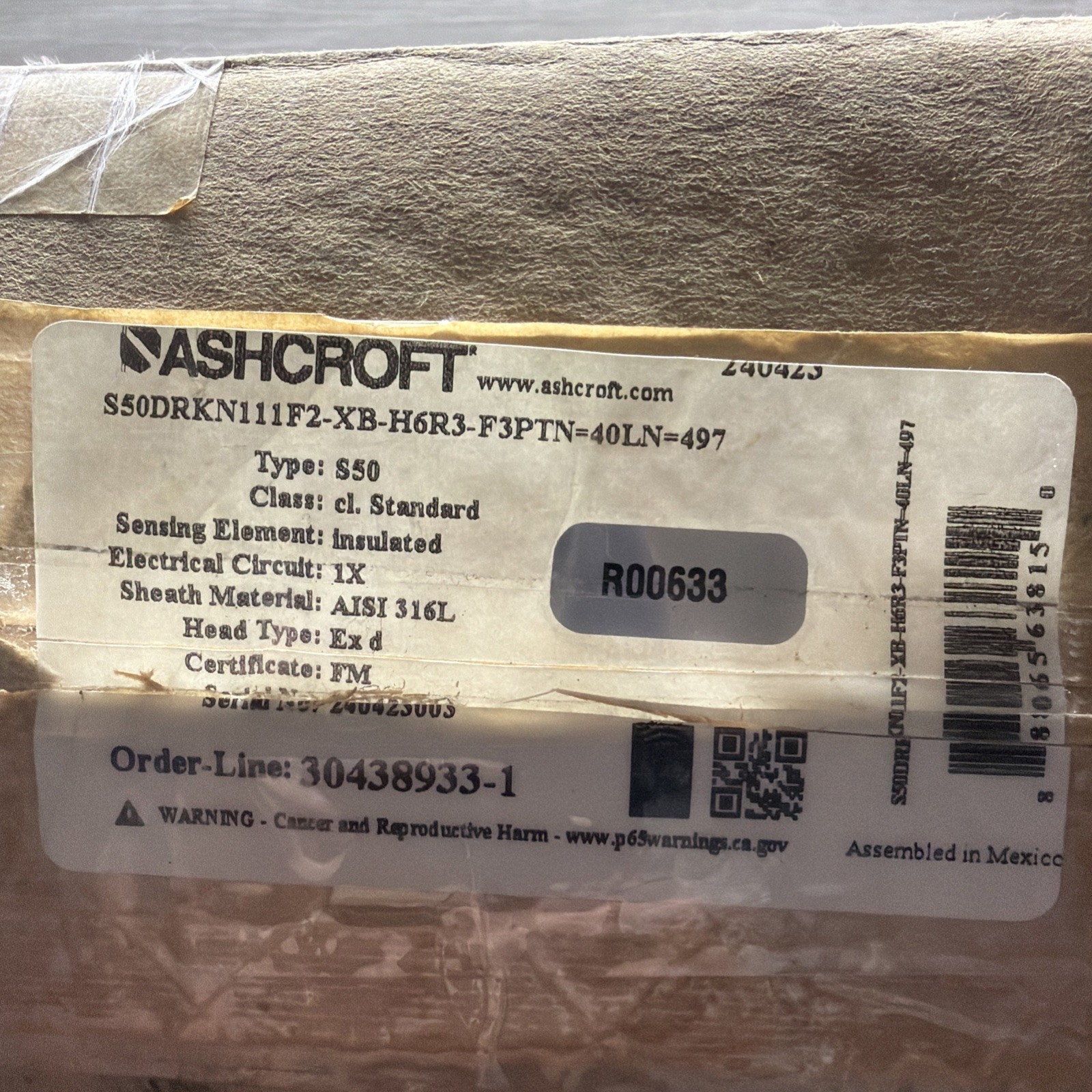 Ashcroft S50DRKN111F2-XB-H6R3-F3PTN=40LN=497 S50 RTD Thermocouple -200 To 1200C