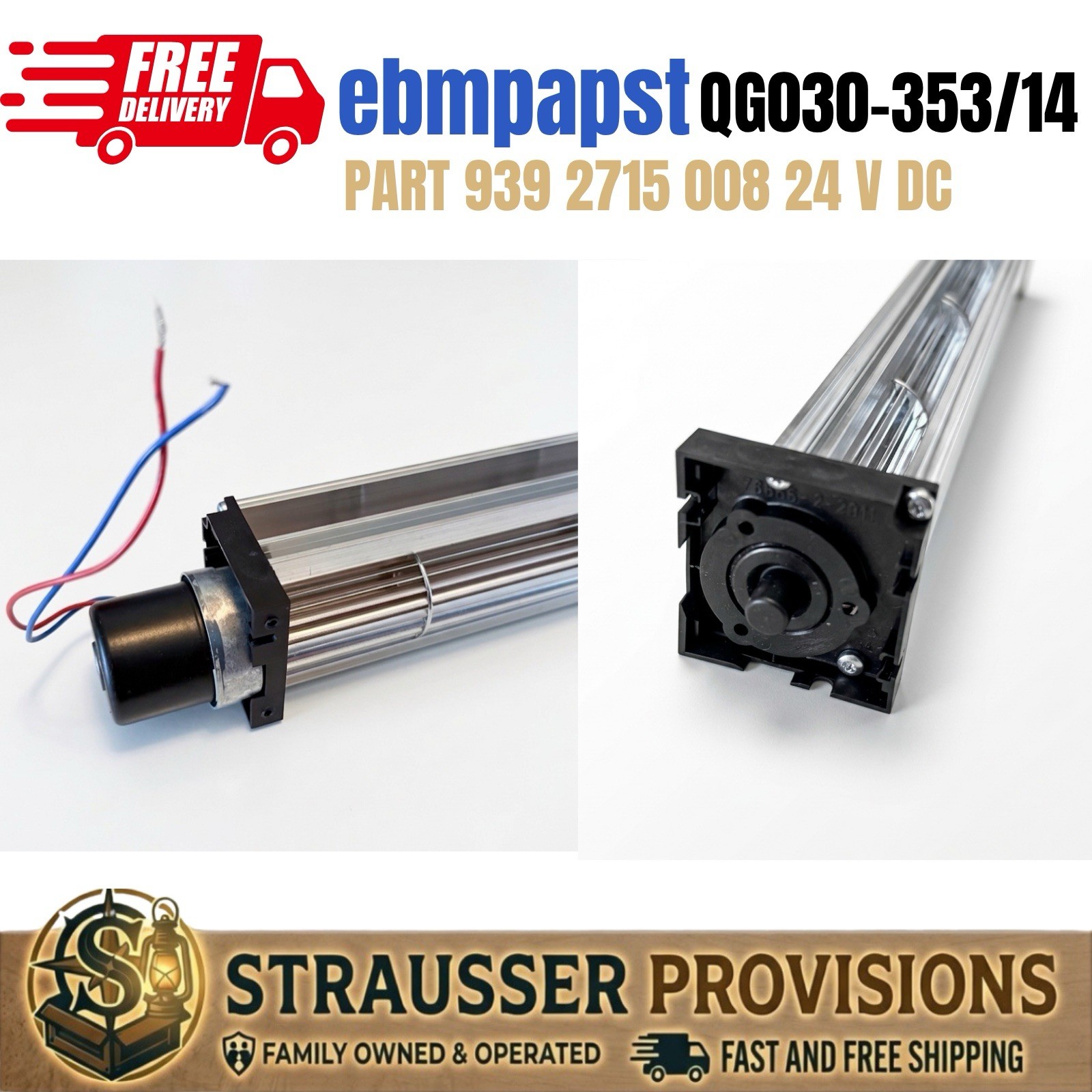 ebm-papst QG030-353/14 Cross-Flow Fan Blower, Part 939 2715 008, 24V DC 9.6W